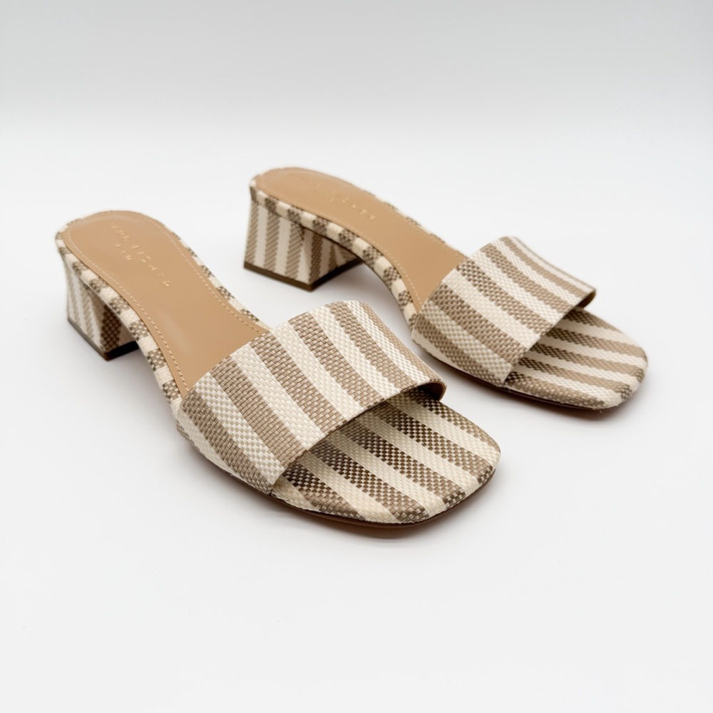 Marc Fisher LTD Olysa Block Heel Slide Sandals Striped Natural Tan 9.5 NEW - Picture 6 of 14
